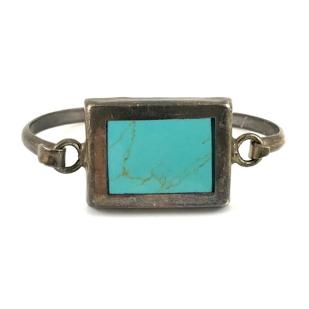 Vintage Sterling Silver 925 Mexico Turquoise Hook Bracelet
